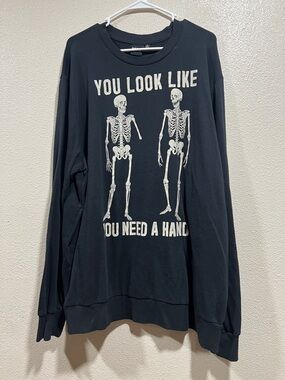 Mad Engine Black Graphic Skeleton Sweatshirt - "You Look Like You Need A Hand"